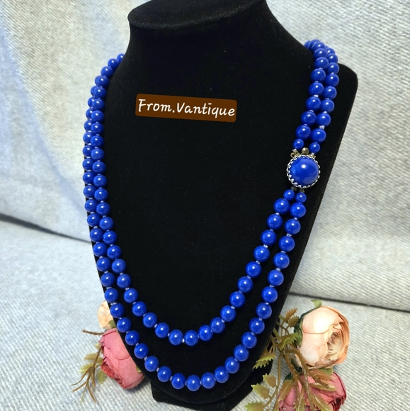 🔵 Vintage Blue Beaded Layers Long Necklaces 🔗⛓️ - Picture 1 of 4
